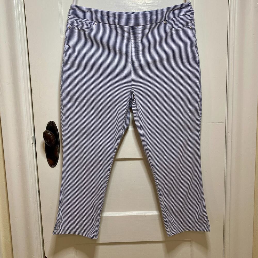 Mario Serrani Pinstriped Capri Pants Womens XL Coastal Sailor Chic Nautical